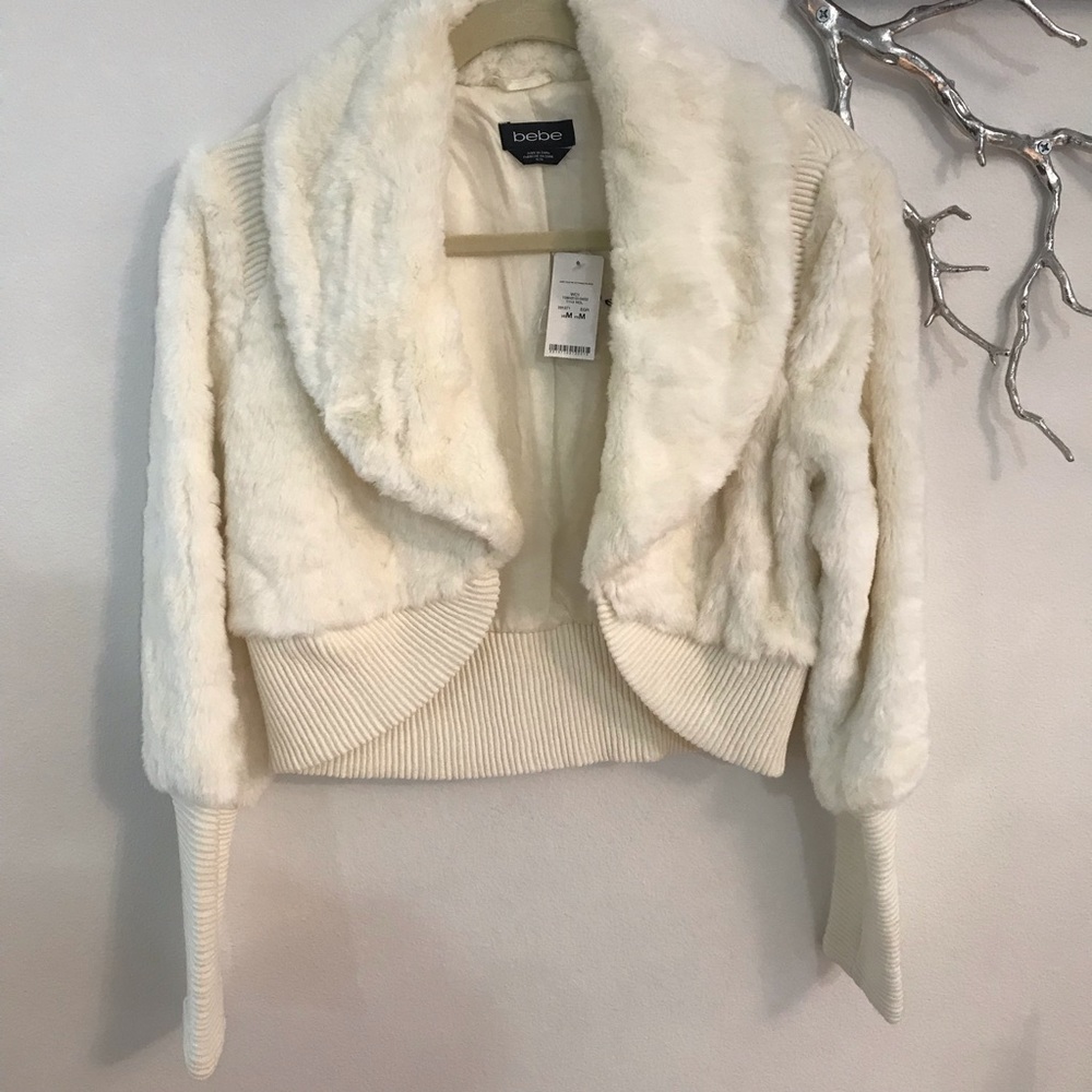 Bebe Cream Faux Fur Jacket